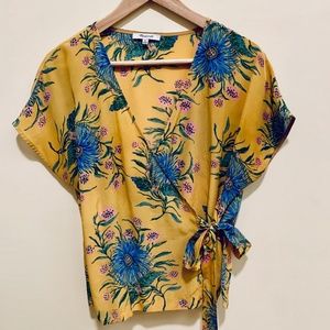 Silk Kimono Wrap Top in Painted Blooms